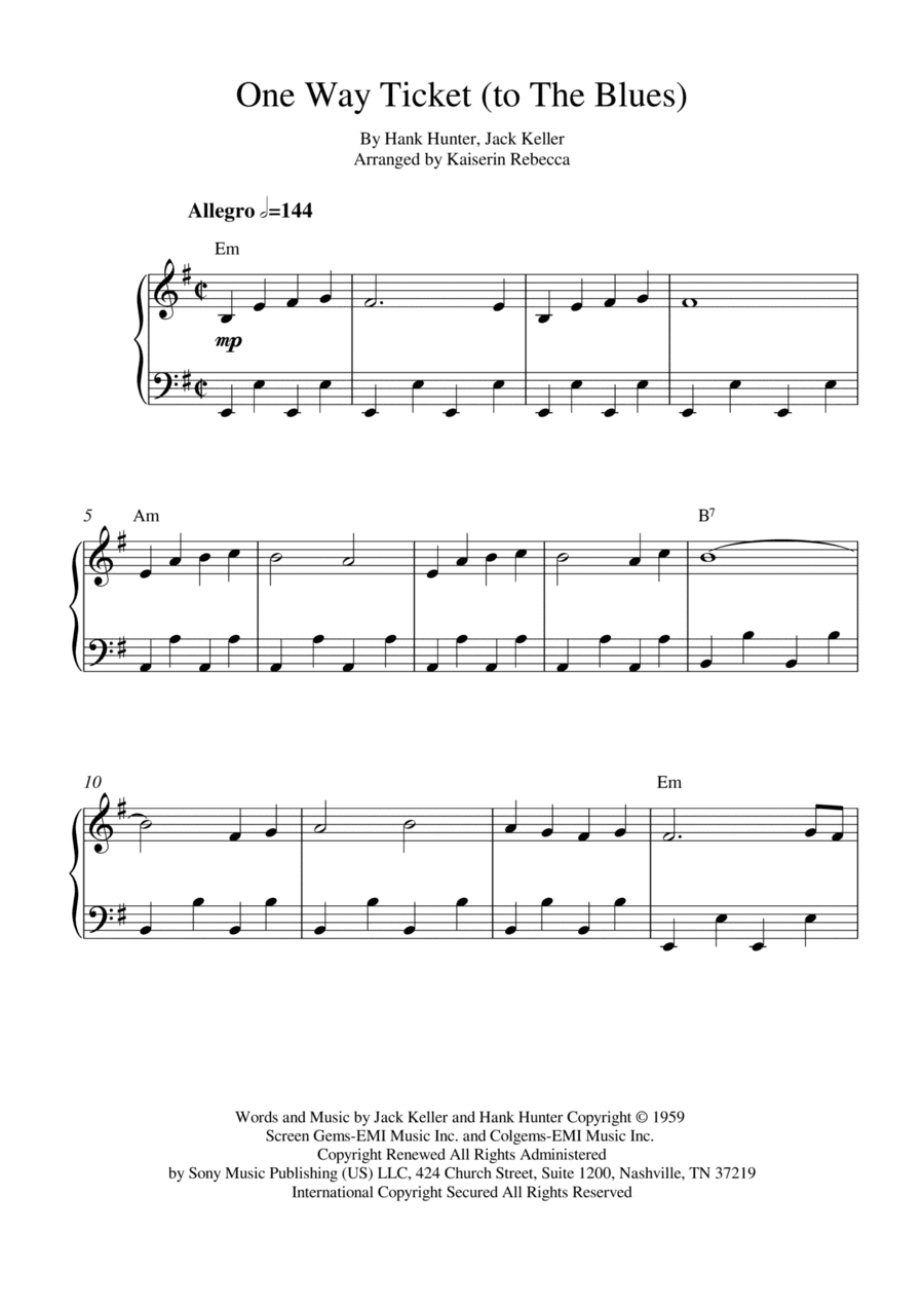 One Way Ticket (to The Blues) (arr. Kaiserin Rebecca)