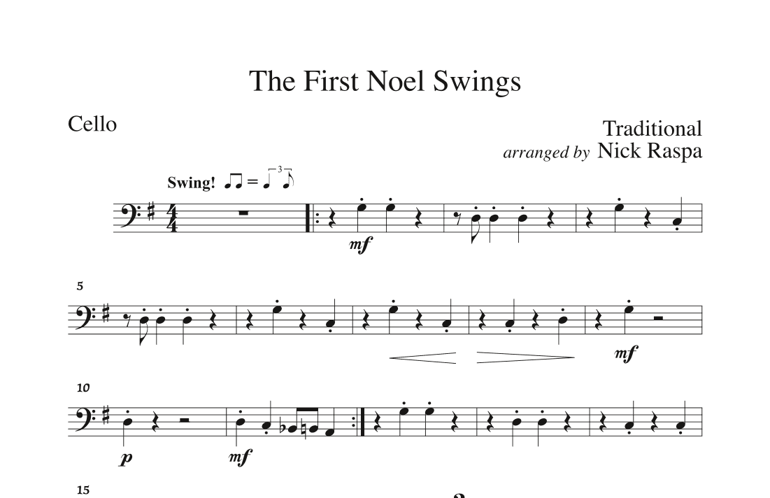 The First Noel Swings - string orchestra - Cello part (arr. Nick Raspa)
