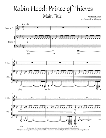 Main Title-prince Of Thieves (arr. Marie-Ève Mainguy)