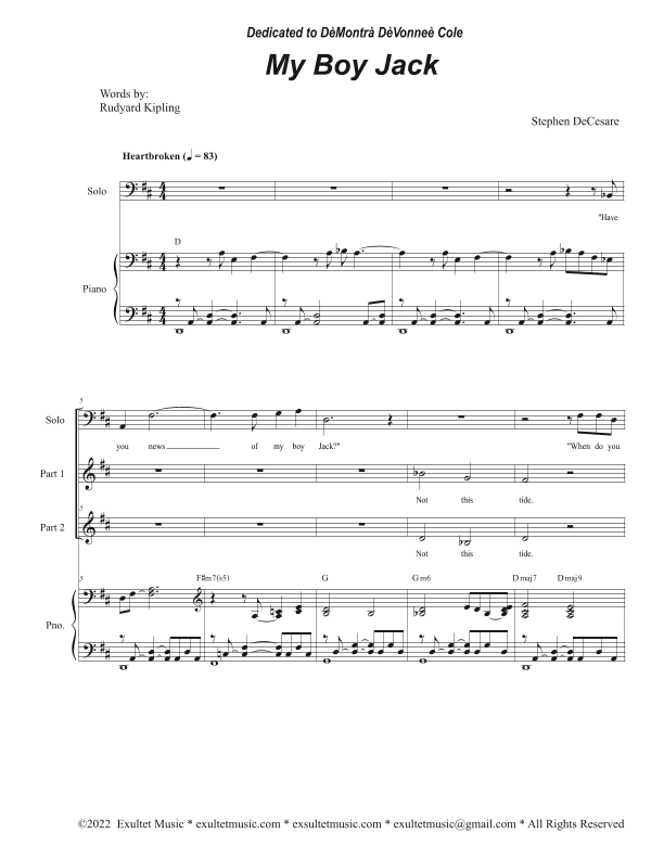 My Boy Jack (Baritone solo and 2-part choir)