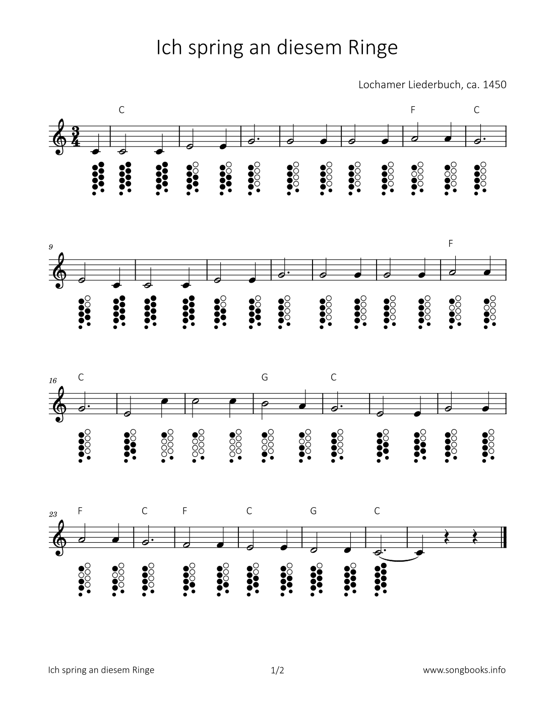 Ich spring an diesem Ringe (arr. songbooks.info)