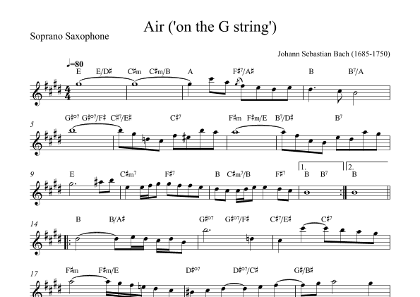 Air ('on the G string') - Soprano Saxophone (with chords) (arr. Alex Nunes Rodrigues)