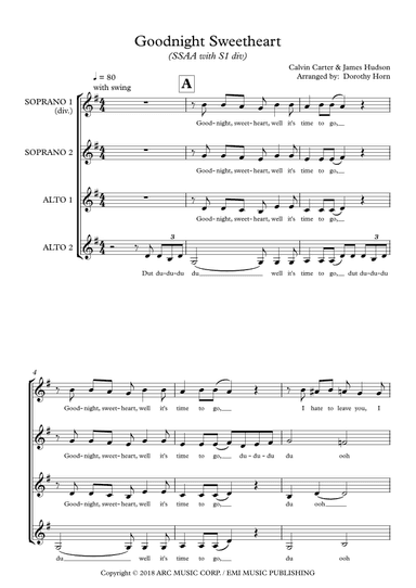 Goodnight, Sweetheart, Goodnight (goodnight, It's Time To Go) (arr. Dorothy Horn)