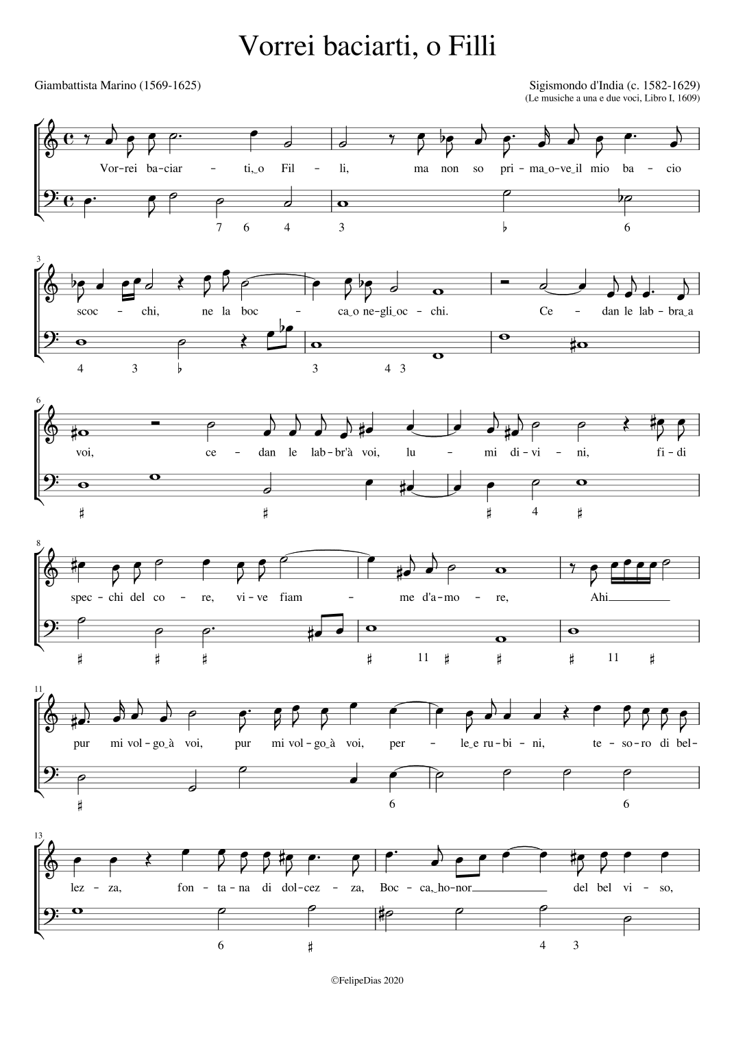 Vorrei baciarti o Filli (arr. Early Music Scores)