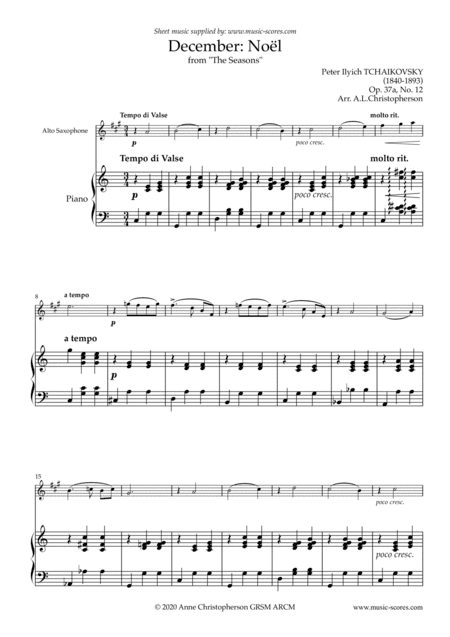 Noël, from The Seasons - Alto Sax and Piano (arr. Anne L Christopherson GRSM ARCM)