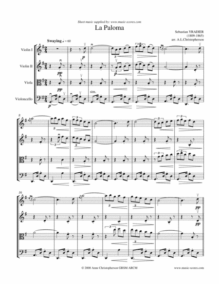La Paloma - String Quartet (arr. Anne L Christopherson GRSM ARCM)