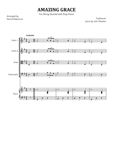 Amazing Grace (for String Quartet and Easy Piano) (arr. Daniel Nakamura)