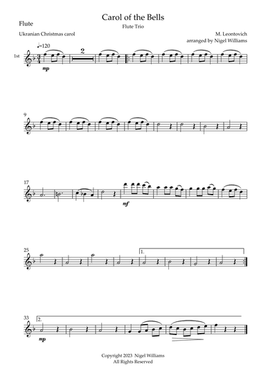 Carol of the Bells, for Flute Trio (arr. Nigel Williams)