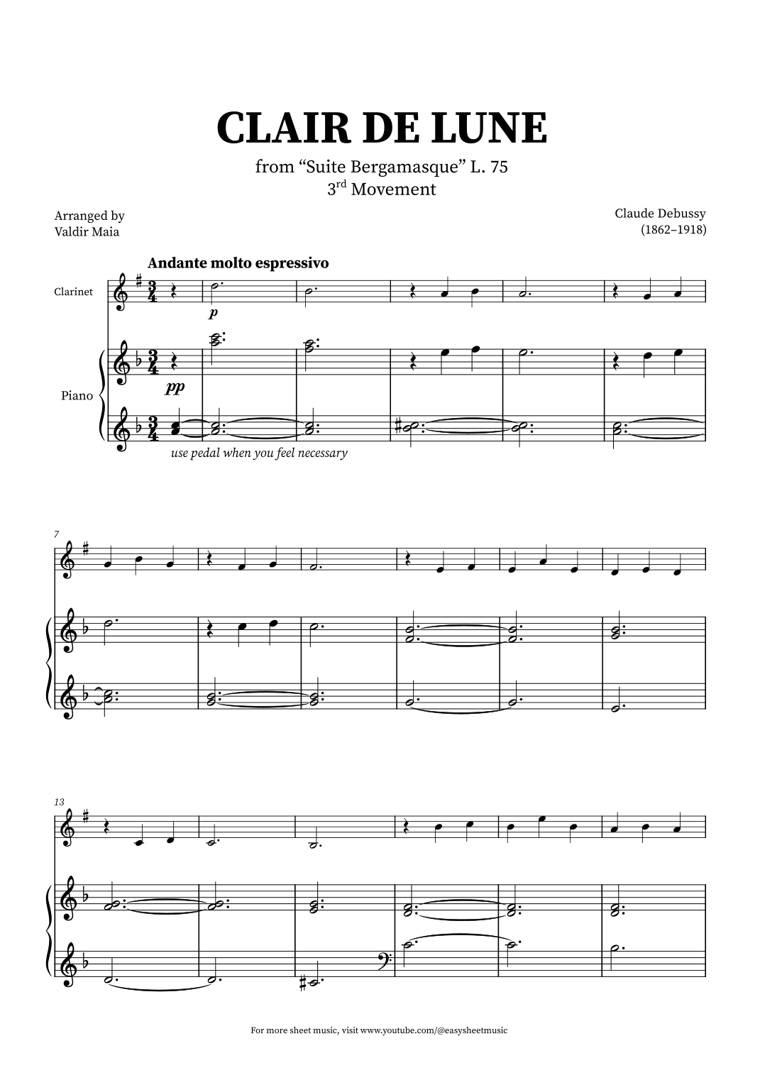Clair de Lune - Clarinet and Piano (arr. Valdir Maia)