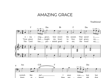 AMAZING GRACE - for piano and baritone in F major with chords (arr. Alex Nunes Rodrigues)
