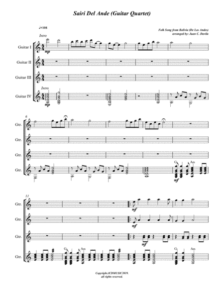 Sairi Del Ande (Guitar Quartet) (arr. Juan C. Davila)