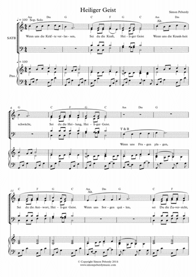 Heiliger Geist (Holy Spirit) in German for SATB choir and piano by Simon Peberdy