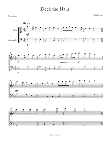 deck the halls flute and cello sheet music (arr. Arezzo Music)
