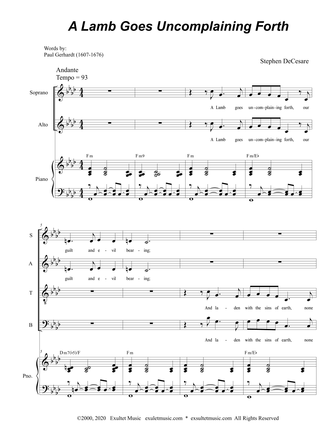 A Lamb Goes Uncomplaining Forth (SATB)