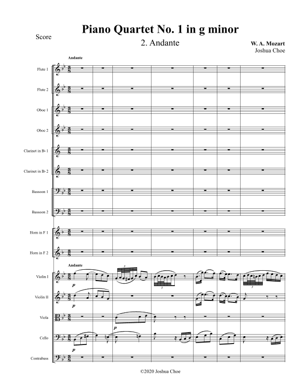 Piano Quartet No. 1 in g minor, Movement 2 (arr. Joshua Choe)