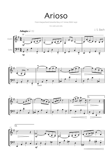 Arioso - Bach (Violin and Cello) (arr. Robin Hood Editions)