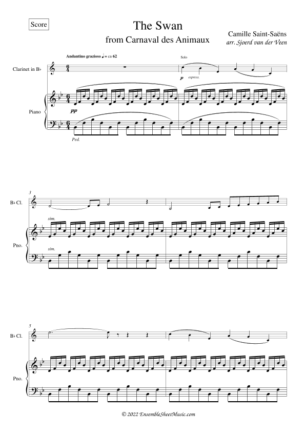 The Swan from Carnival of Animals | Le Cygne from Carnaval des Animaux (arr. Sjoerd van der Veen)