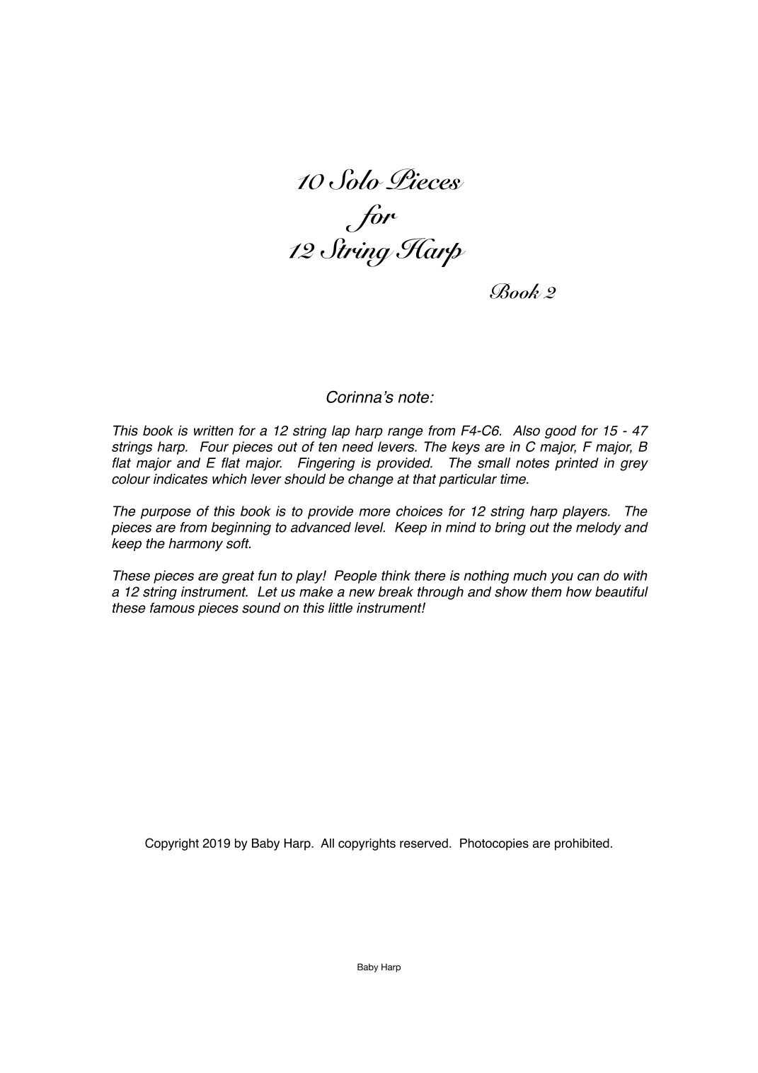 10 Solo Pieces for 12 String Harp, Book 2 (arr. Corinna Wong)