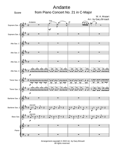 Andante from Piano Concerto No. 21 ion C-Major (arr. Gary Bricault)