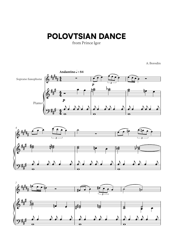 Polovtsian Dance (from Prince Igor) (for Soprano Saxophone and Piano) (arr. Cadenza Editions)