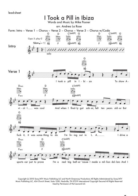 I Took A Pill In Ibiza (arr. Andrea La Rose)