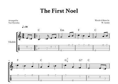 The First Noel - For Ukulele (C Major with TAB) (arr. Yuri Noronha)