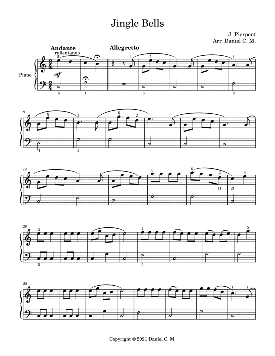 Jingle Bells for piano (very easy) (arr. Daniel C. M.)
