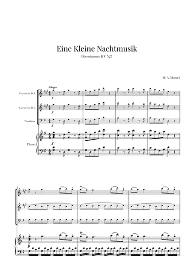 Eine Kleine Nachtmusik for 2 Clarinets, Trombone and Piano (arr. Cadenza Editions)
