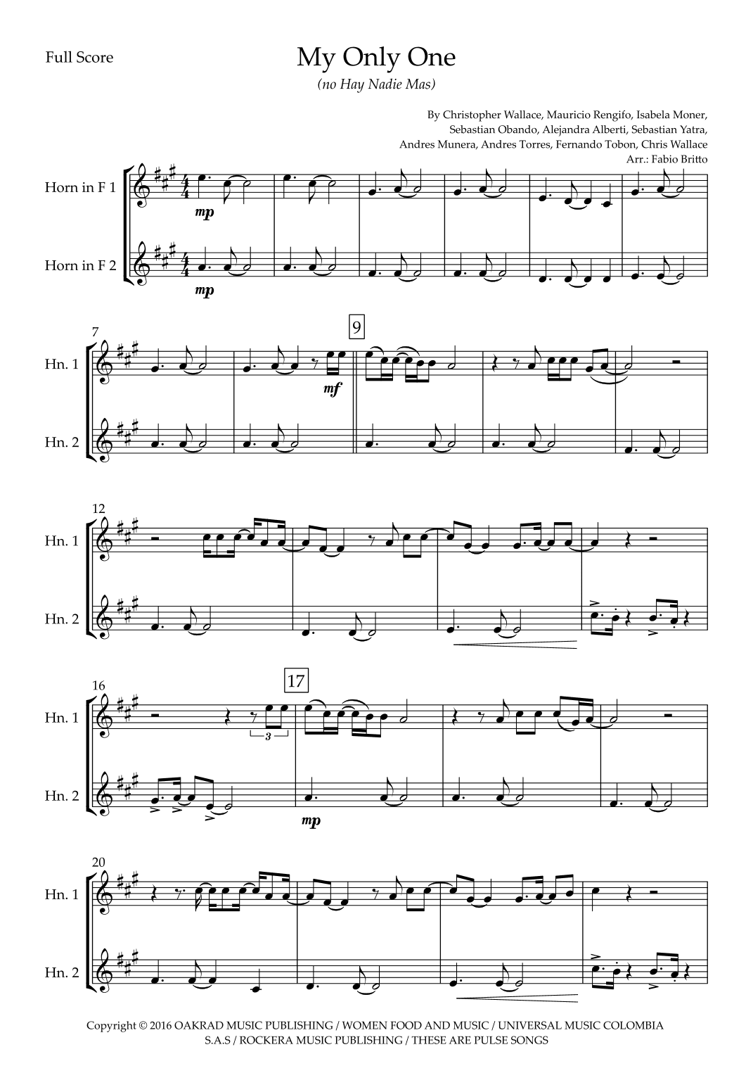 My Only One (no Hay Nadie Mas) (arr. Ottirb Sage)