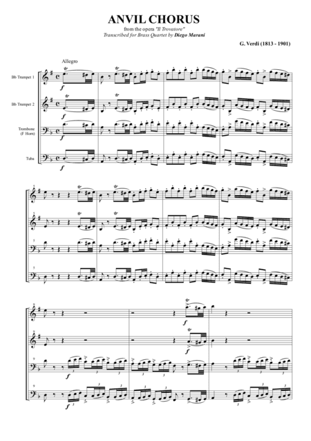 "Anvil Chorus" from the Opera "Il Trovatore" for Brass Quartet (arr. Diego Marani)