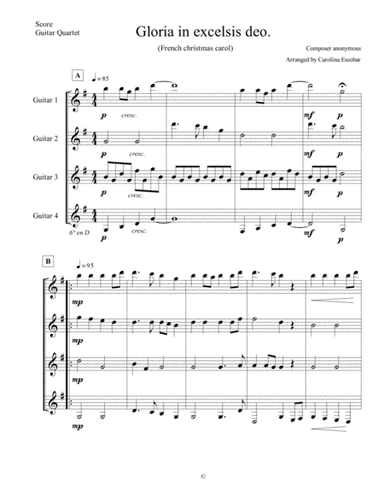 Gloria in excelsis deo (Angels we have heard on high) - Guitar quartet (arr. Carolina Escobar)