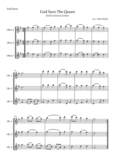 God Save The Queen (British National Anthem) for Oboe Trio (arr. Fabio Britto)