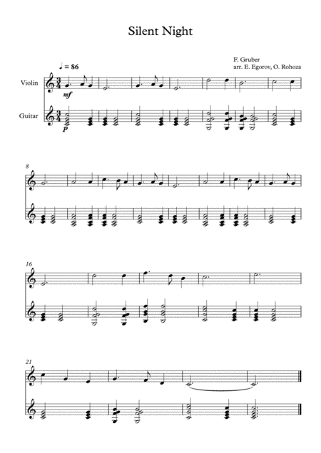 Silent Night, Franz Xaver Gruber, For Violin & Guitar