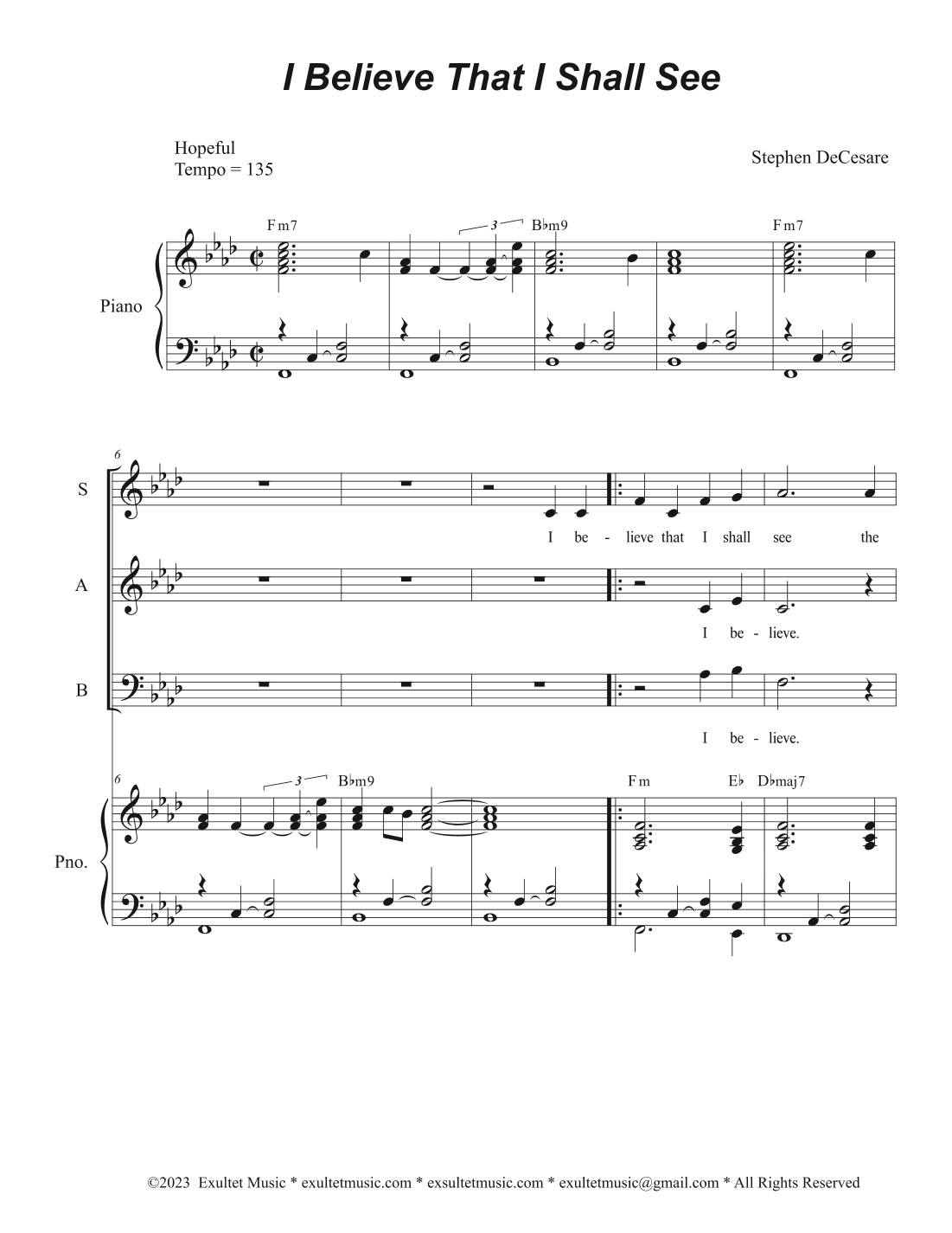 I Believe That I Shall See (SAB)