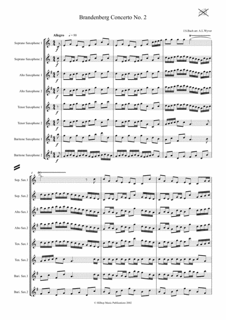 Brandenburg Concerto No. 2 arr. Saxophone Ensemble (arr. A. L. Wyver)