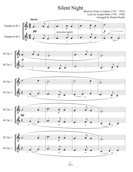 6 Traditional Christmas Carols for Trumpet Duet - Advanced Intermediate (arr. Dennis Ruello)