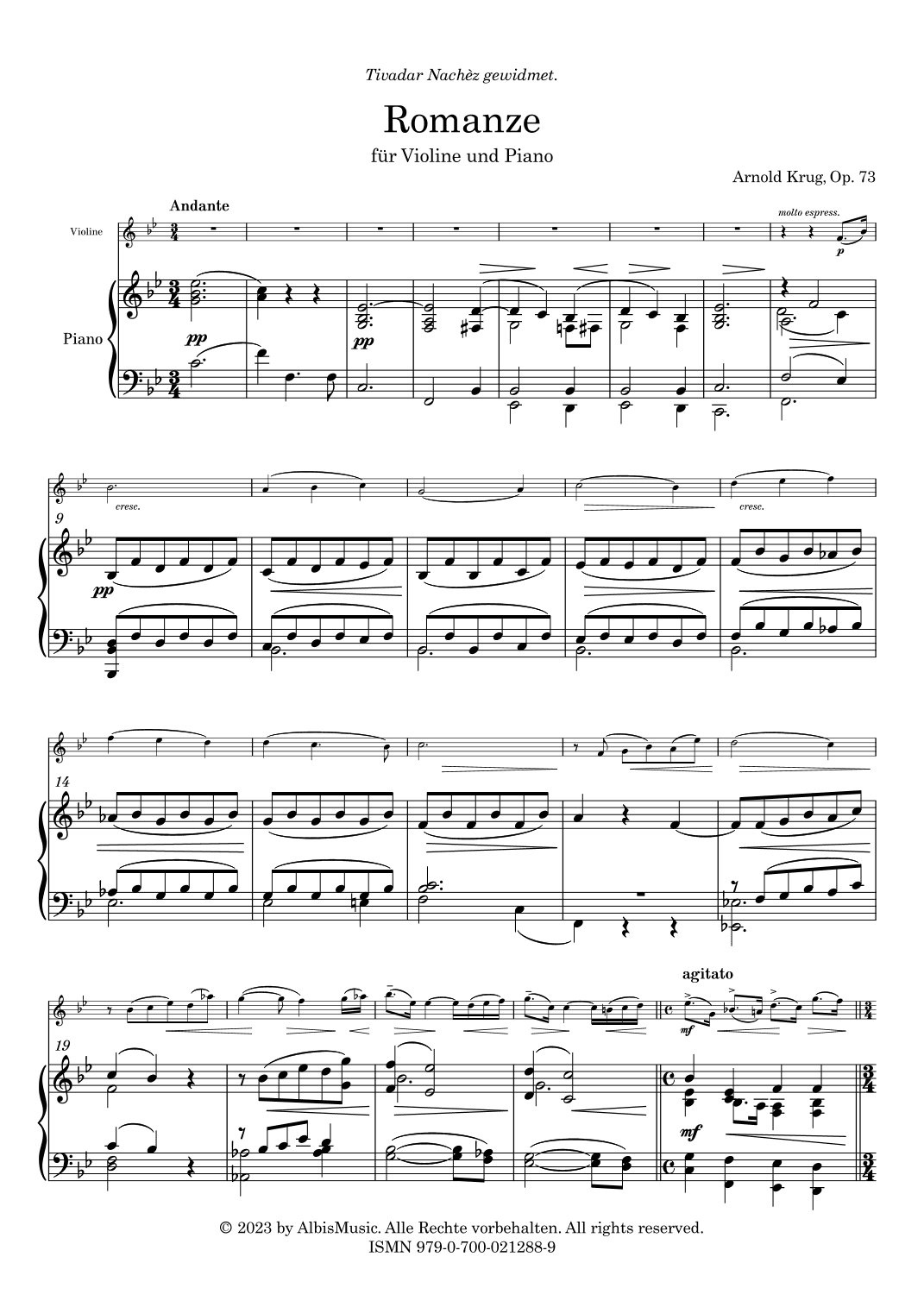 Romanze für Violine und Piano, Op. 73