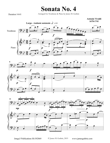 Vivaldi: Sonata No. 4 for Trombone & Piano (arr. James M. Guthrie, ASCAP)