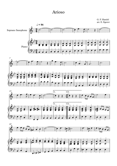 Arioso, George Frideric Handel, For Soprano Saxophone & Piano (arr. Eugene Egorov)
