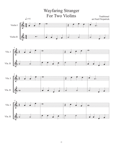 Wayfaring Stranger For Two Violins (arr. Neal Fitzpatrick)