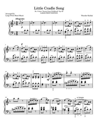 Little Cradle Song • LARGE PRINT • No. 5 Op. 62 • Wiegenliedchen (arr. Large Print Sheet Music)