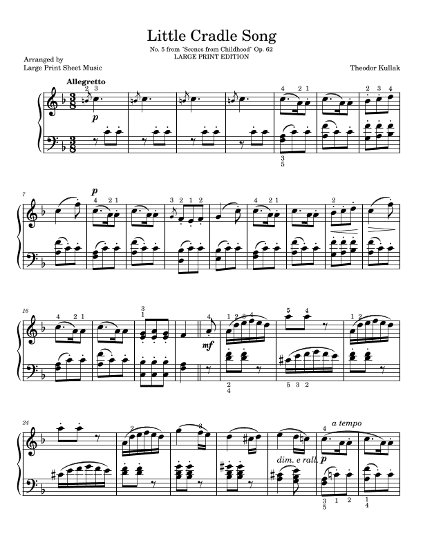 Little Cradle Song • LARGE PRINT • No. 5 Op. 62 • Wiegenliedchen (arr. Large Print Sheet Music)