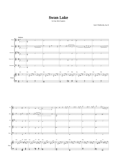Swan Lake by Tchaikovsky for Woodwind Quintet and Piano (arr. Langanho)