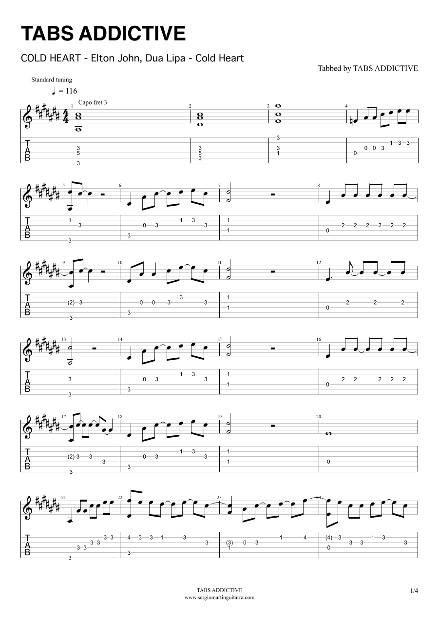 Cold Heart (pnau Remix) (arr. TABS ADDICTIVE)