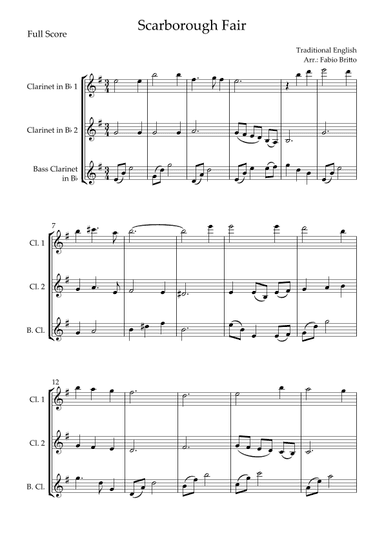 Scarborough Fair for Clarinet Trio (arr. Fabio Britto)