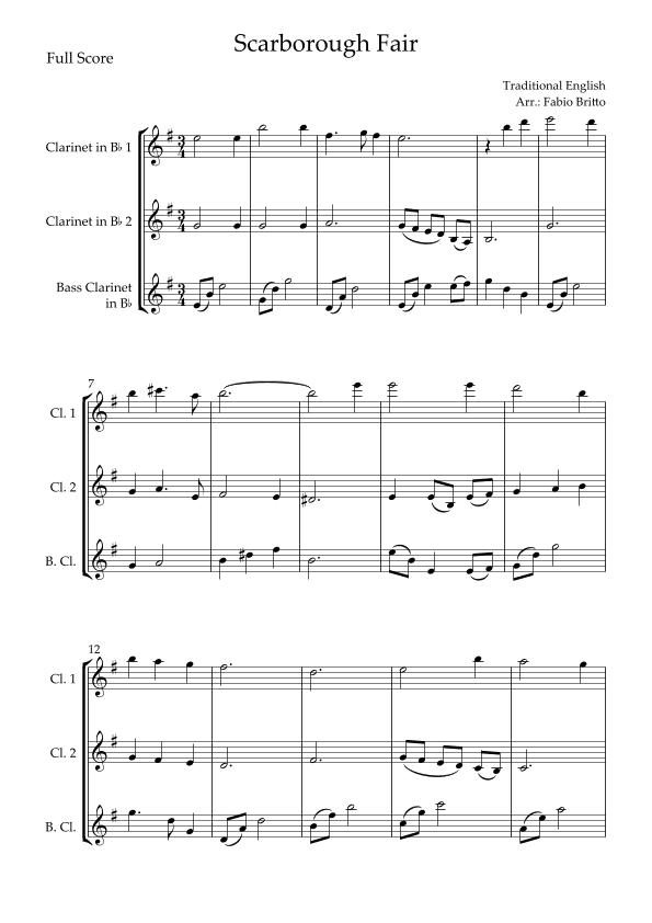 Scarborough Fair for Clarinet Trio (arr. Fabio Britto)