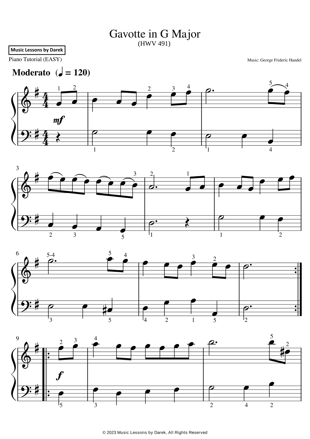 Gavotte in G Major (EASY PIANO) (HWV 491) [George Frideric Handel] (arr. Darek)