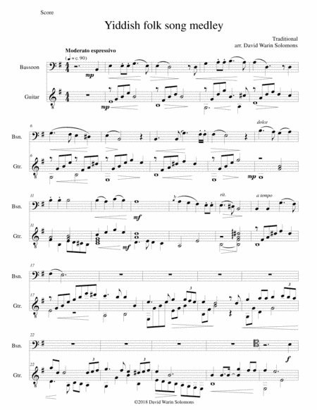 Yiddish Folk Song Medley for Bassoon and Guitar (arr. David Warin Solomons)