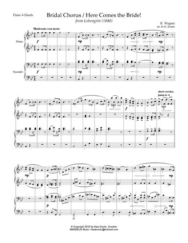 Wedding Music (Wager/Mendelssohn) for 1 piano, 4 hands (piano duet) (arr. K. Krantz)