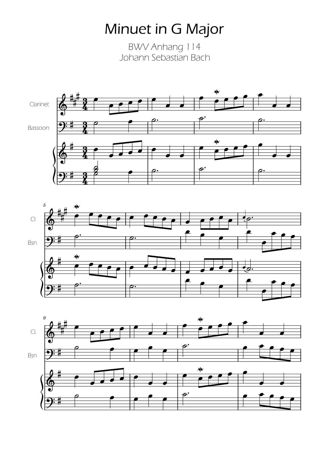 Minuet in G major BWV Anh. 114 - Bach - Clarinet and Bassoon w/ Piano (arr. Ygor Nunes)